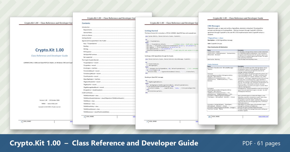 Pages of the Crypto.Kit Class Reference and Developer Guide (PDF)