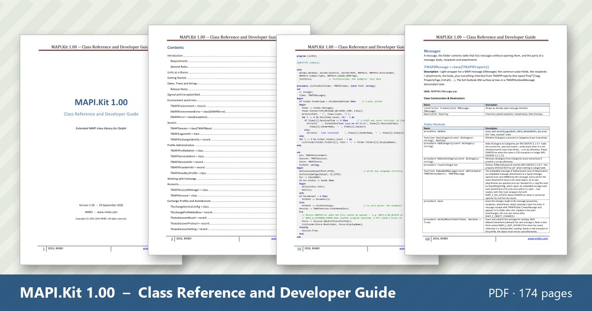 Pages of the MAPI.Kit Class Reference and Developer Guide (PDF)