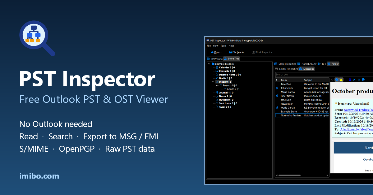 PST Inspector – free Outlook PST and OST viewer